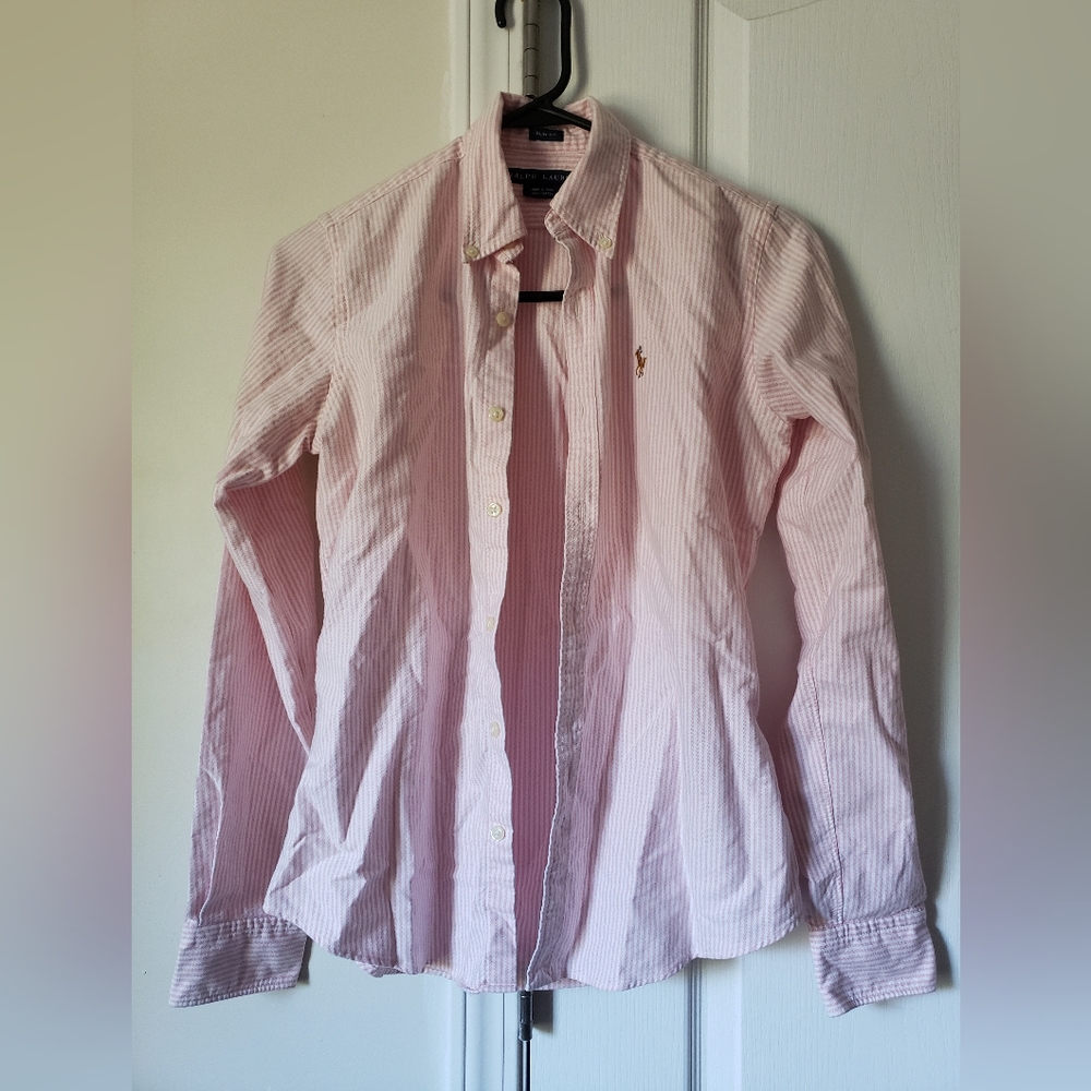 Ralph Lauren pink striped button down shirt